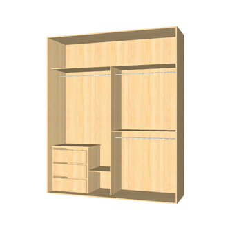 3 varões e 3 gavetas. Duas portas de correr ou 3 portas de batente.