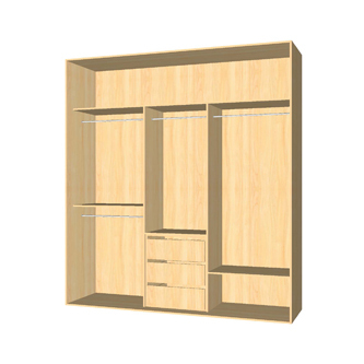 4 varões, 3 gavetas. Três portas de correr ou 3 de batente.