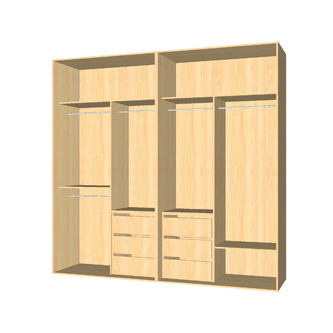 5 varões, 6 gavetas. Duas portas de correr ou 4 de batente.